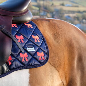Élan Rouge Luxury Satin Dressage Saddle Pad – Embroidered Bow Design